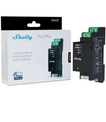 Sterownik dwukanałowy na szynę DIN Z-Wave Shelly Wave Pro 2PM LR
