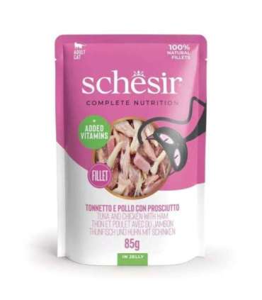 SCHESIR in jelly Tuna and chicken with ham - wet cat food - 85 g