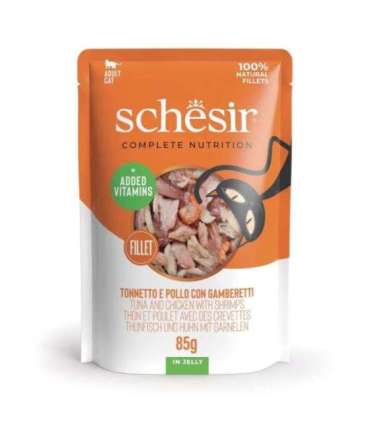 SCHESIR Tuna and chicken with shrimp in jelly - wet cat food - 85g