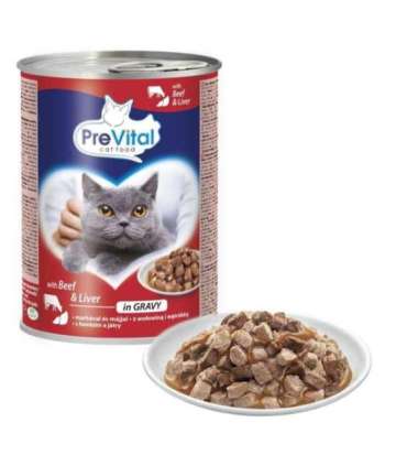 PREVITAL Cat Food with beef and liver in sauce - wet cat food - 415 g