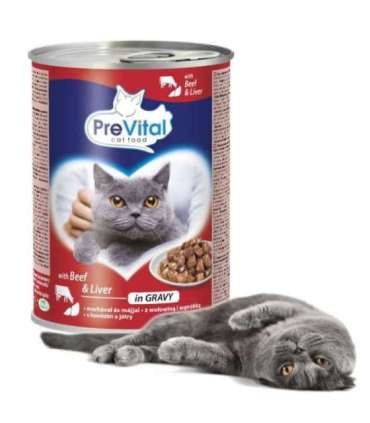 PREVITAL Cat Food with beef and liver in sauce - wet cat food - 415 g