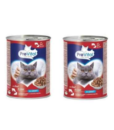 PREVITAL Beef with liver in gravy - wet cat food - 2x415g