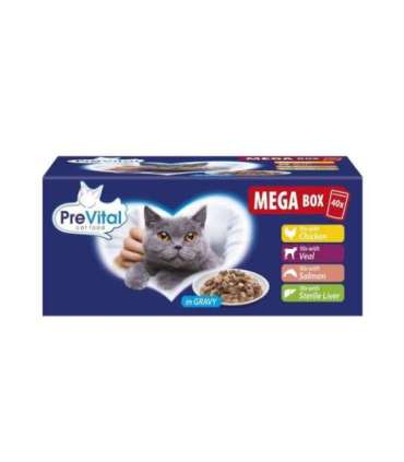 PREVITAL Mega Box Veal, salmon, liver, chicken - wet cat food - 40X100g