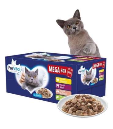 PREVITAL Mega Box Veal, salmon, liver, chicken - wet cat food - 40X100g