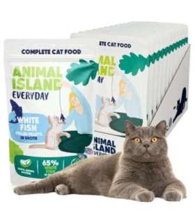 ANIMAL ISLAND Everyday White fish fillets in broth - wet cat food - 12 x 85g