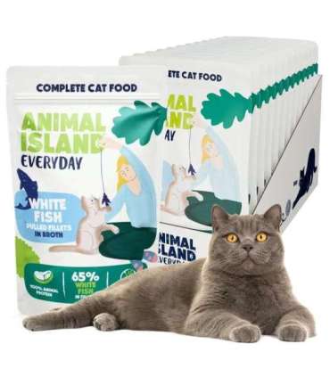 ANIMAL ISLAND Everyday White fish fillets in broth - wet cat food - 12 x 85g