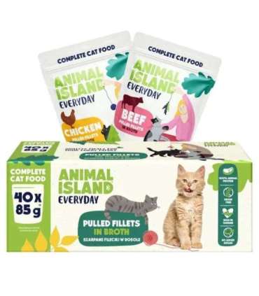 ANIMAL ISLAND Everyday Beef and chicken fillets in broth - wet cat food - 40 x 85g