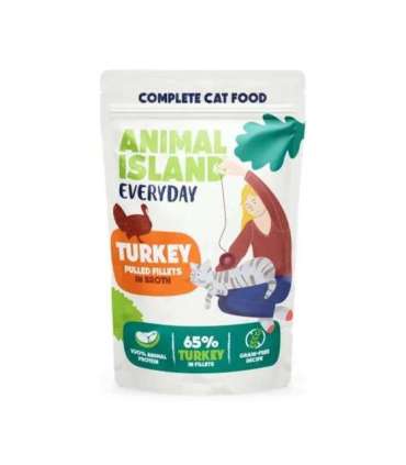 ANIMAL ISLAND Everyday Turkey and White fish fillets in broth - wet cat food - 4 x 85g