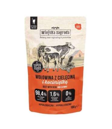 WIEJSKA ZAGRODA Beef with veal and catnip – wet food for cats – 100g