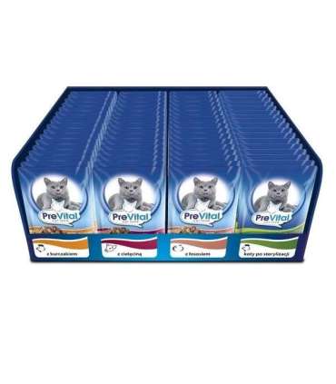 PREVITAL Cat Food Mix 4 Flavors Chicken, Veal, Salmon, Poultry – wet cat food – 96 x 100 g