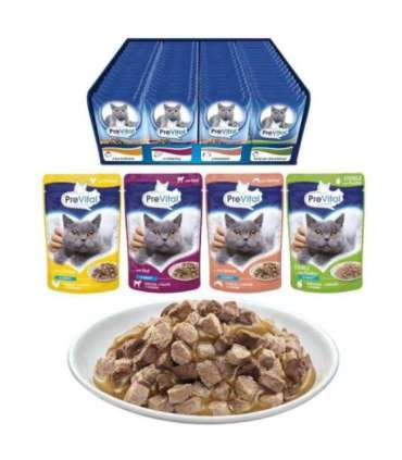 PREVITAL Cat Food Mix 4 Flavors Chicken, Veal, Salmon, Poultry – wet cat food – 96 x 100 g