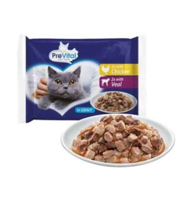 PREVITAL Chicken and veal in gravy - wet cat food - 4 x 100g