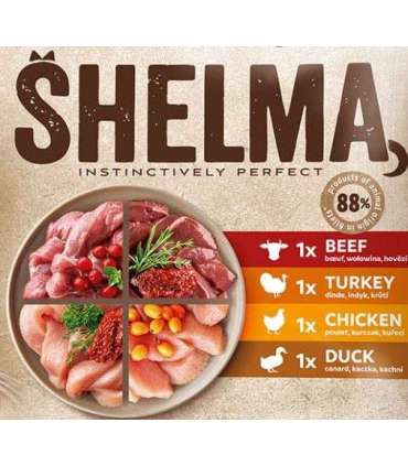 SHELMA Rich in chicken, turkey, beef and duck - wet cat food - 4x85g