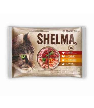 SHELMA Rich in chicken, turkey, beef and duck - wet cat food - 4x85g