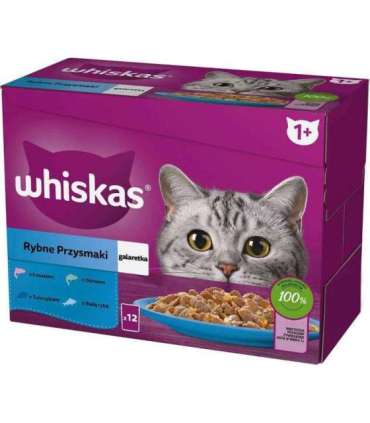 WHISKAS jelly sachets, flavours: White Fish, Cod, Salmon, Tuna - wet cat food - 12x85g