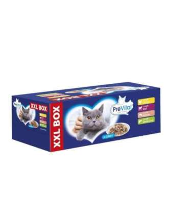 PREVITAL XXL BOX Flavor Mix with Chicken, Veal, Salmon, and Liver in Gravy - Wet Cat Food - 48 x 100g