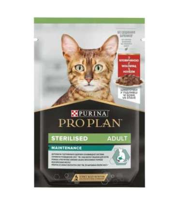 PURINA Pro Plan Sterilised Adult Maintenance Pieces with beef in sauce - wet cat food - 26x85g (18 + 8 GRATIS)