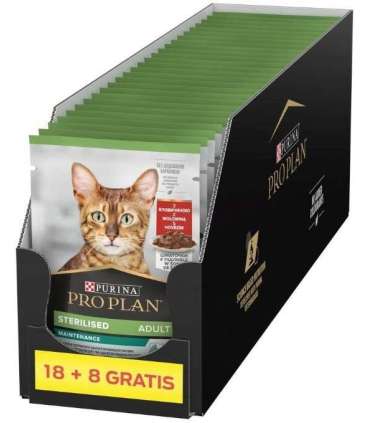 PURINA Pro Plan Sterilised Adult Maintenance Pieces with beef in sauce - wet cat food - 26x85g (18 + 8 GRATIS)