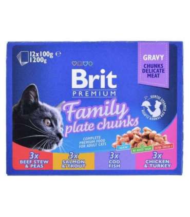 BRIT Cat Pouches Family Plate - wet cat food - 12 x 100g