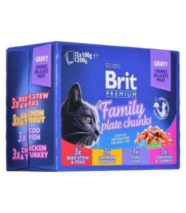 BRIT Cat Pouches Family Plate - wet cat food - 12 x 100g