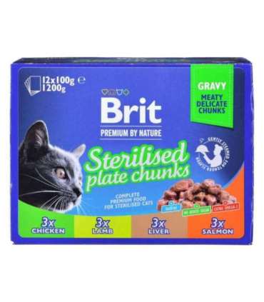 BRIT Premium Cat Sterilised Plate - wet cat food - 12x100g