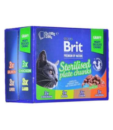 BRIT Premium Cat Sterilised Plate - wet cat food - 12x100g