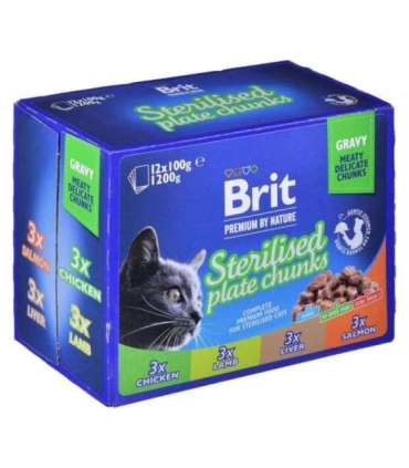 BRIT Premium Cat Sterilised Plate - wet cat food - 12x100g