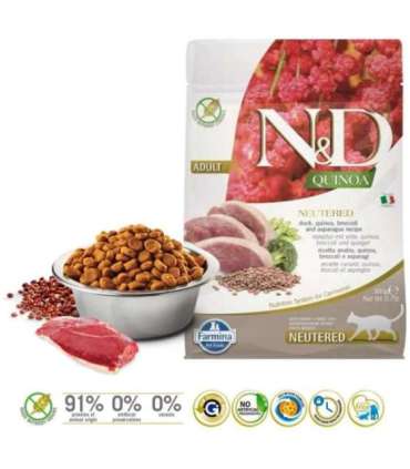 FARMINA N&D Quinoa Cat Duck, Broccoli, Asparagus Neutered Adult  - dry cat food - 300 g