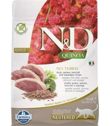 FARMINA N&D Quinoa Cat Duck, Broccoli, Asparagus Neutered Adult  - dry cat food - 300 g