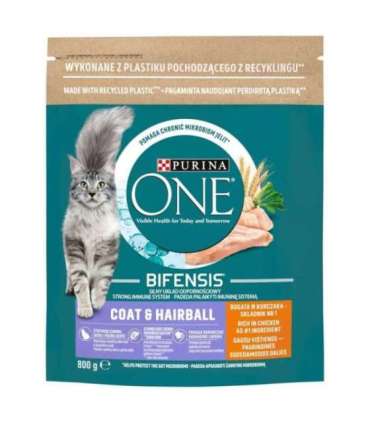 PURINA One Bifensis Coat & Hairball Chicken - dry cat food - 800 g