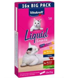 VITAKRAFT Cat Liquid-Snack with beef and chicken - cat treats - 16 x 15g