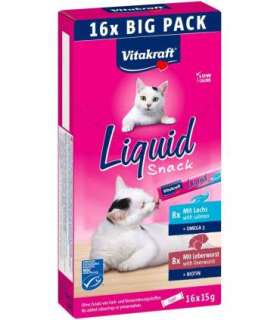 VITAKRAFT Liquid Snack Liver with Salmon - a treat for cats - 16x15g