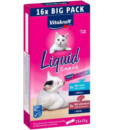 VITAKRAFT Liquid Snack Liver with Salmon - a treat for cats - 16x15g
