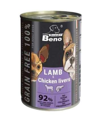 SUPER BENO Lamb with chicken livers - wet dog food - 415g