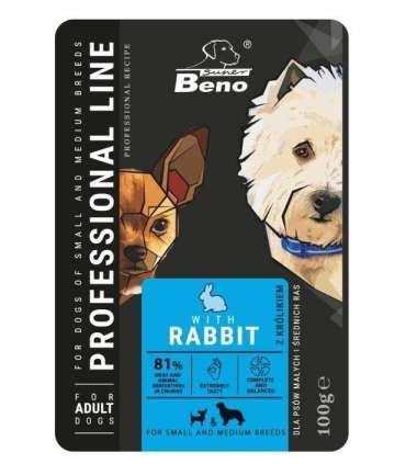 SUPER BENO Adult Small and medium Rabbit - Wet dog food - 100 g