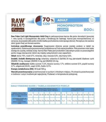 VETEXPERT Raw Paleo Cod Light Monoprotein - wet dog food - 800g
