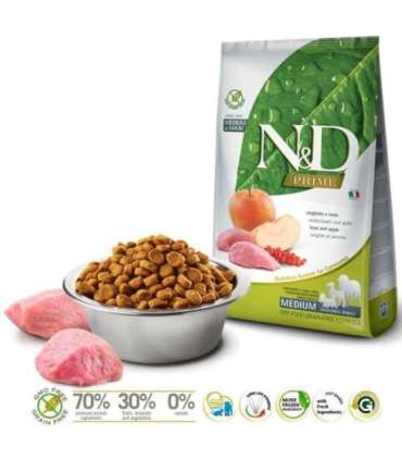 FARMINA N&D PRIME DOG WILD BOAR AND APPLE ADULT MEDIUM & MAXI  12 kg