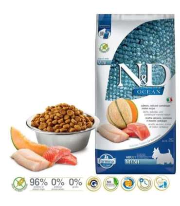 FARMINA N&D Ocean Dog Salmon, Cod, Cantaloupe, Melon Adult Mini - dry dog food - 7 kg