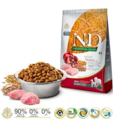 FARMINA N&D ANCESTRAL GRAIN DOG LIGHT - CHICKEN. SPELT.OATS AND POMEGRANATE ADULT MEDIUM & MAXI 12kg