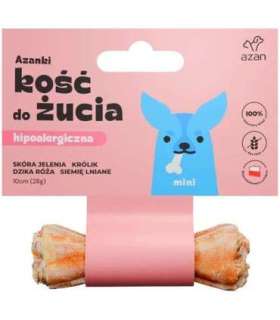 AZANKI Hypoallergenic bone made of deer skin with rabbit and flaxseed MINI – dog treat – 10 cm