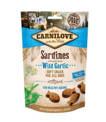 CARNILOVE Semi Moist Snack Sardines Enriched With Wild Garlic - Dog treat with sardines and garlic - 200 g
