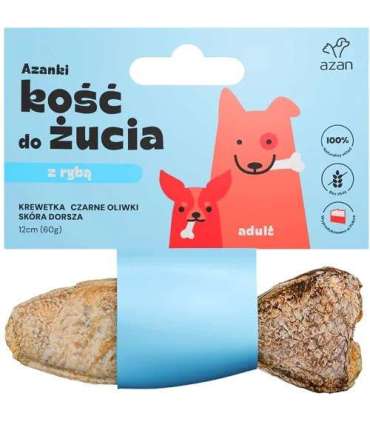 AZANKI Bone with shrimp and black olives in cod skin shaped like a fish – dog treat – 12 cm