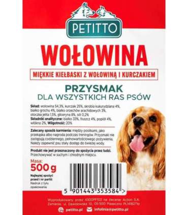 PETITTO Soft beef sausages - dog treat - 500g