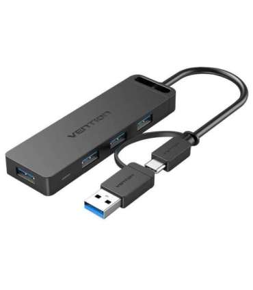 Vention 4-Port USB 3.0 Hub with USB-C & USB 3.0 2-in-1 Interface and Power Supply 0.15M ABS Type