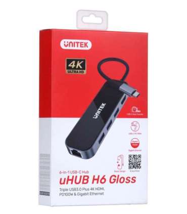 UNITEK HUB USB-C 3.1,RJ-45,3XUSB-A,HDMI,4K,PD100W