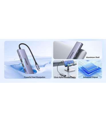 Ugreen 15596 laptop dock/port replicator Wired USB 3.2 Gen 1 (3.1 Gen 1) Type-A + Type-C Aluminium
