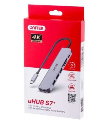 UNITEK HUB USB-C H1118A USB-A x3, USB-C, HDMI, SD, microSD