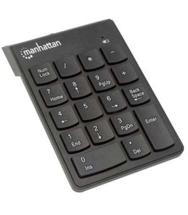 Manhattan Numeric Keypad, Wireless (2.4GHz), USB-A Micro Receiver, 18 Full Size Keys, Black, Membrane Key Switches, Auto