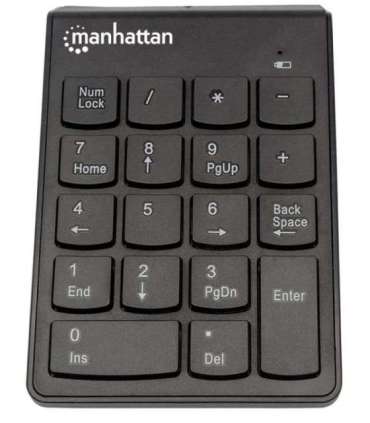 Manhattan Numeric Keypad, Wireless (2.4GHz), USB-A Micro Receiver, 18 Full Size Keys, Black, Membrane Key Switches, Auto
