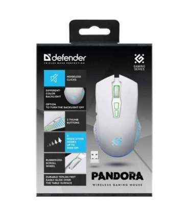 WIRELESS MOUSE DEFENDER PANDORA RF WHITE 3200dpi 7P